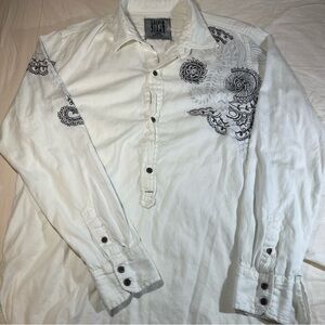 Calvin Klein flower embroidered half button up size M